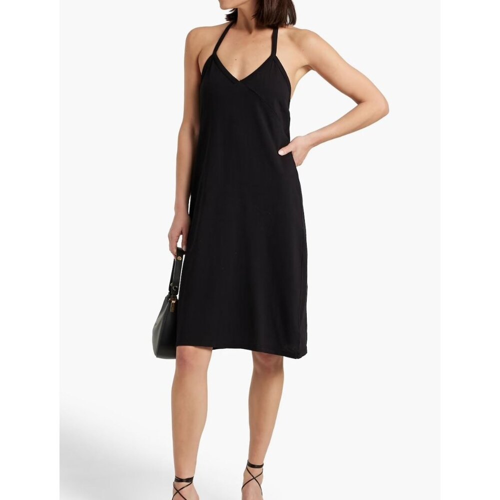 KHAITE Women's Black Midi Mischa cotton-jersey Halter neck Dress Size Large Quie